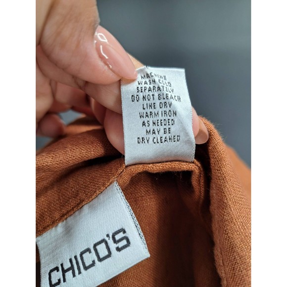 Chicos 2 Brown Coco Top Size 12 Large Womens Pockets 100% Linen Shirt Blouse - Picture 6 of 9
